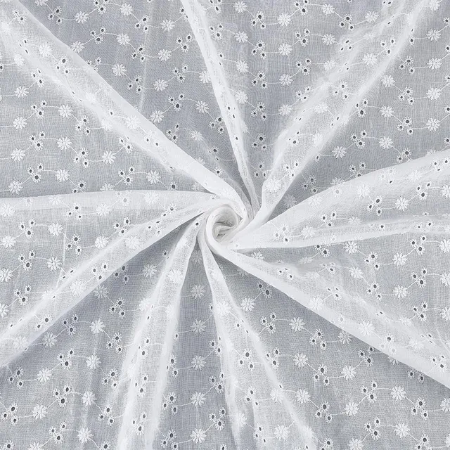 BENECREAT Tissu Dentelle Fleur Blanc Fleurs Pleines et Ajourées 130x91cm