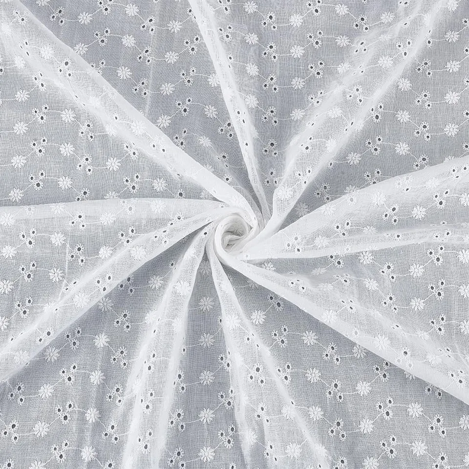 BENECREAT Tissu Dentelle Fleur Blanc Fleurs Pleines et Ajourées 130x91cm