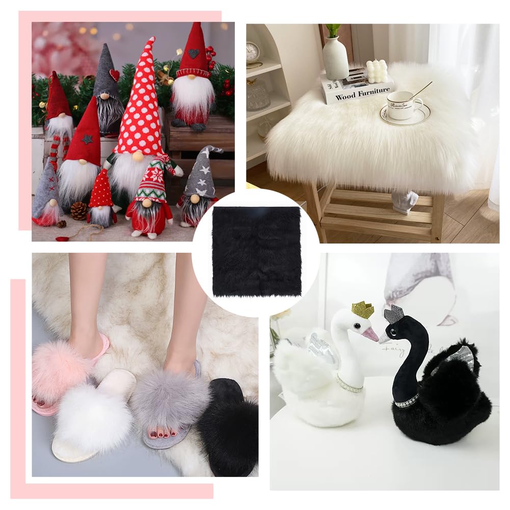 BENECREAT tissu fausse fourrure noir 40x40cm peluche