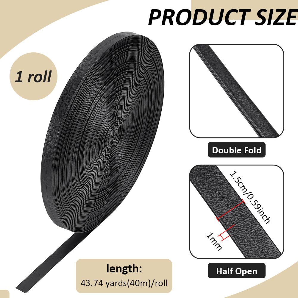 BENECREAT biais simili cuir noir 15mm 40m couture