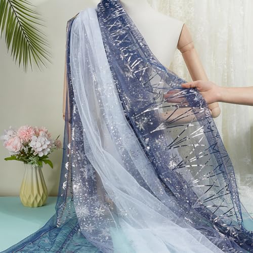 BENECREAT Flocon Neige tulle bleu marine 3m flocon argenté