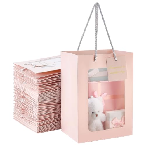 BENECREAT Sacs Cadeaux Fenêtre Rose 30pcs 25x18x13cm Carton