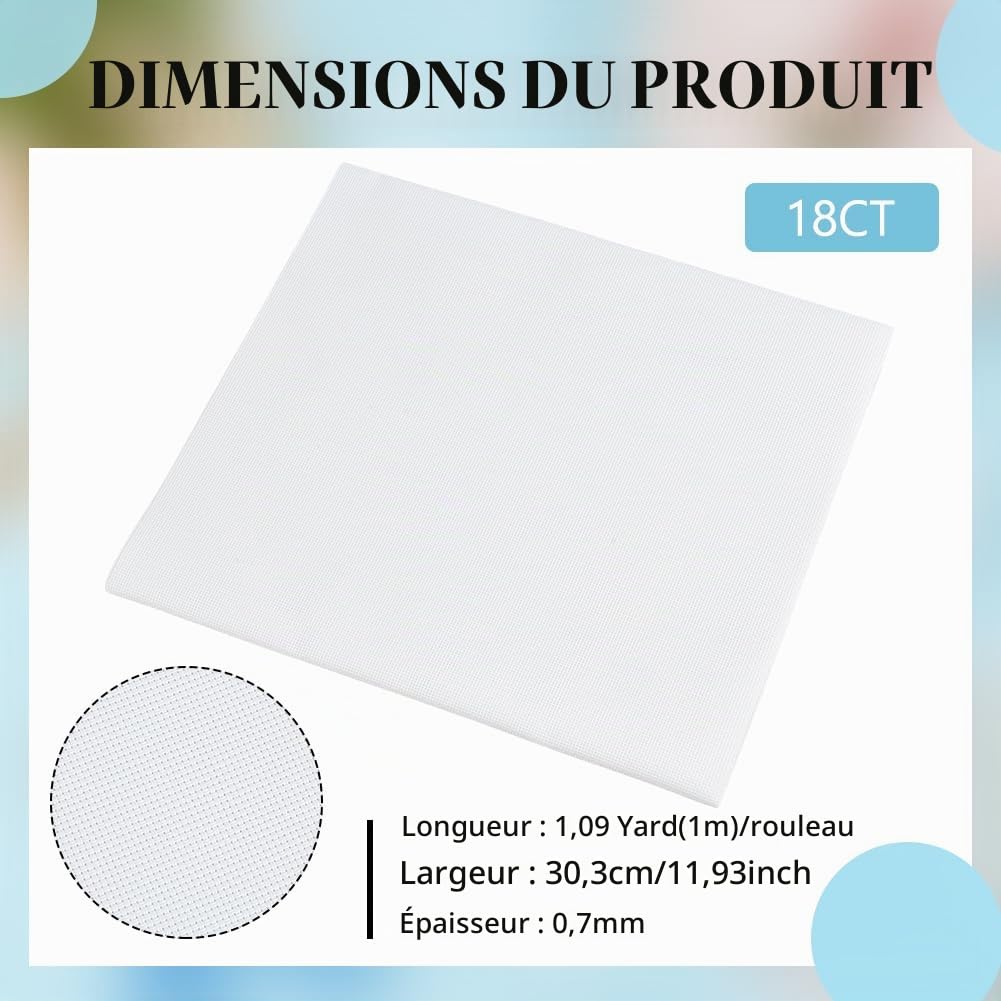 BENECREAT Toile Plastique Point de Croix 18 CT 1m