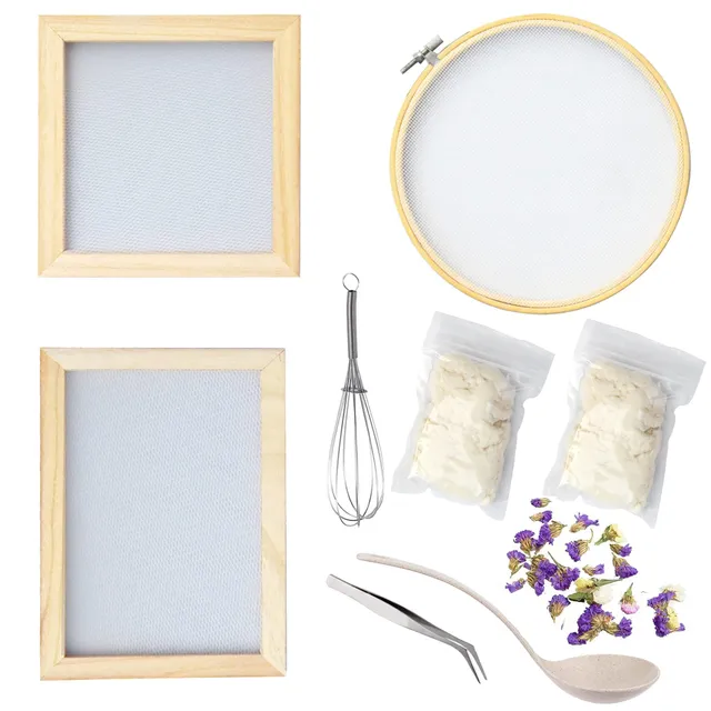 Cayway kit fabrication papier 9 pièces 3 cadres bois fleurs séchées