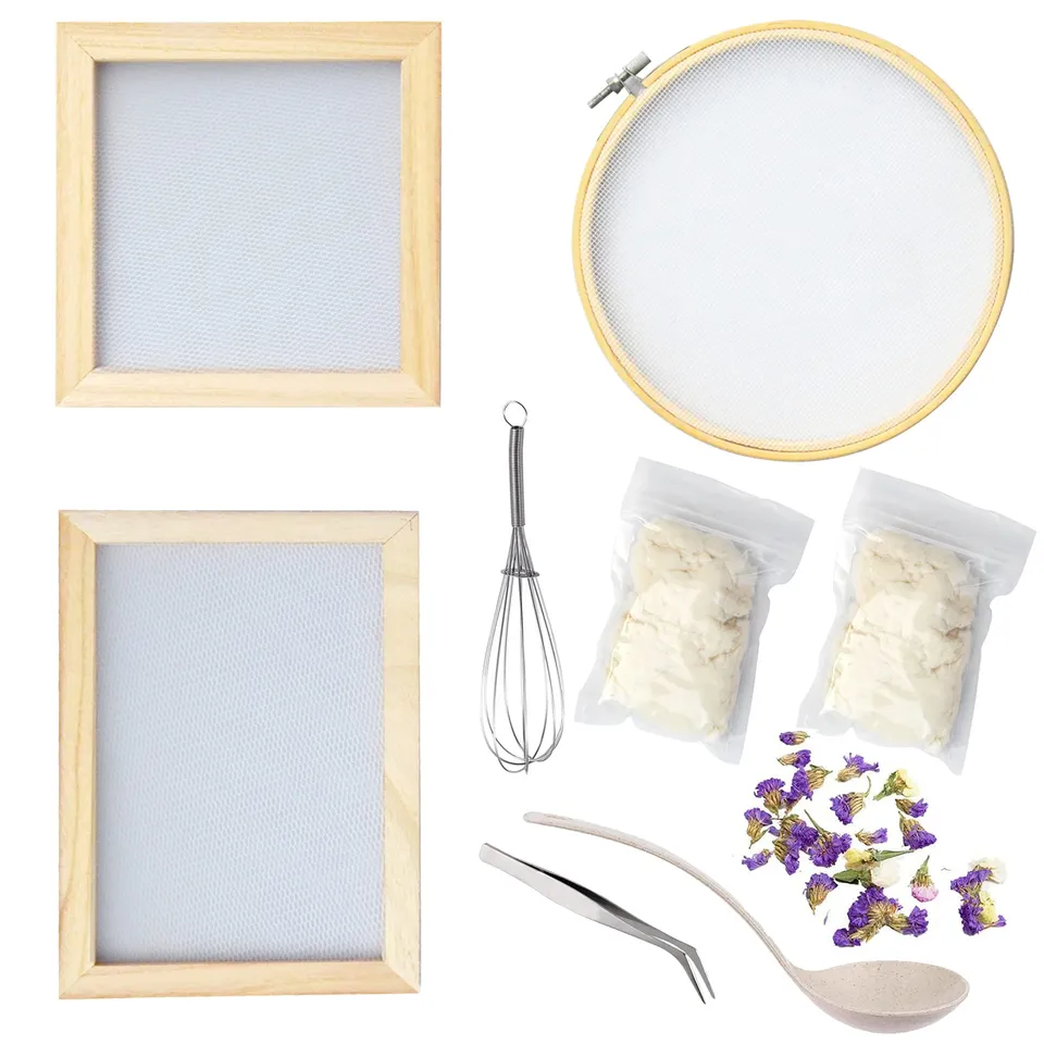 Cayway kit fabrication papier 9 pièces 3 cadres bois fleurs séchées