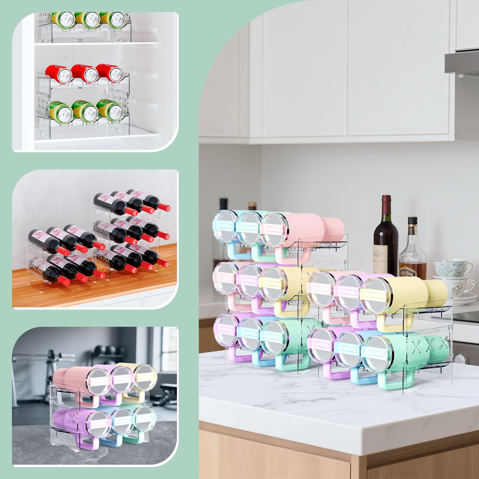 JYPS Porte-bouteilles empilable 3 niveaux 9 bouteilles transparent