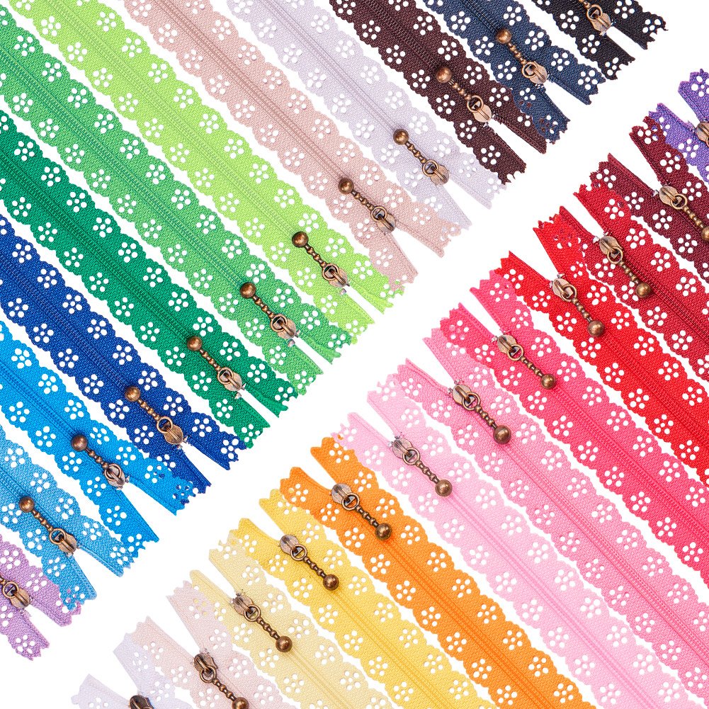 BENECREAT Fermeture Éclair Dentelle Nylon 20cm 72 Pcs 24 Couleurs
