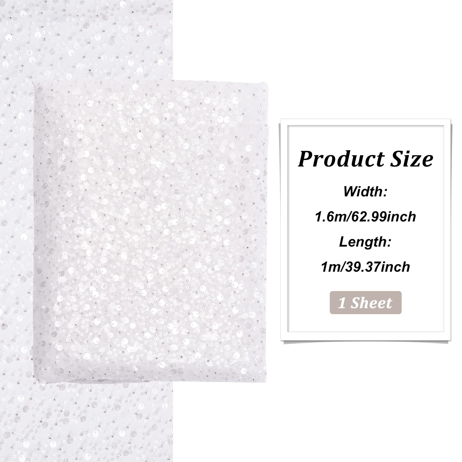 BENECREAT Tissu Paillettes Blanc Brodé Polyester 160x100 cm