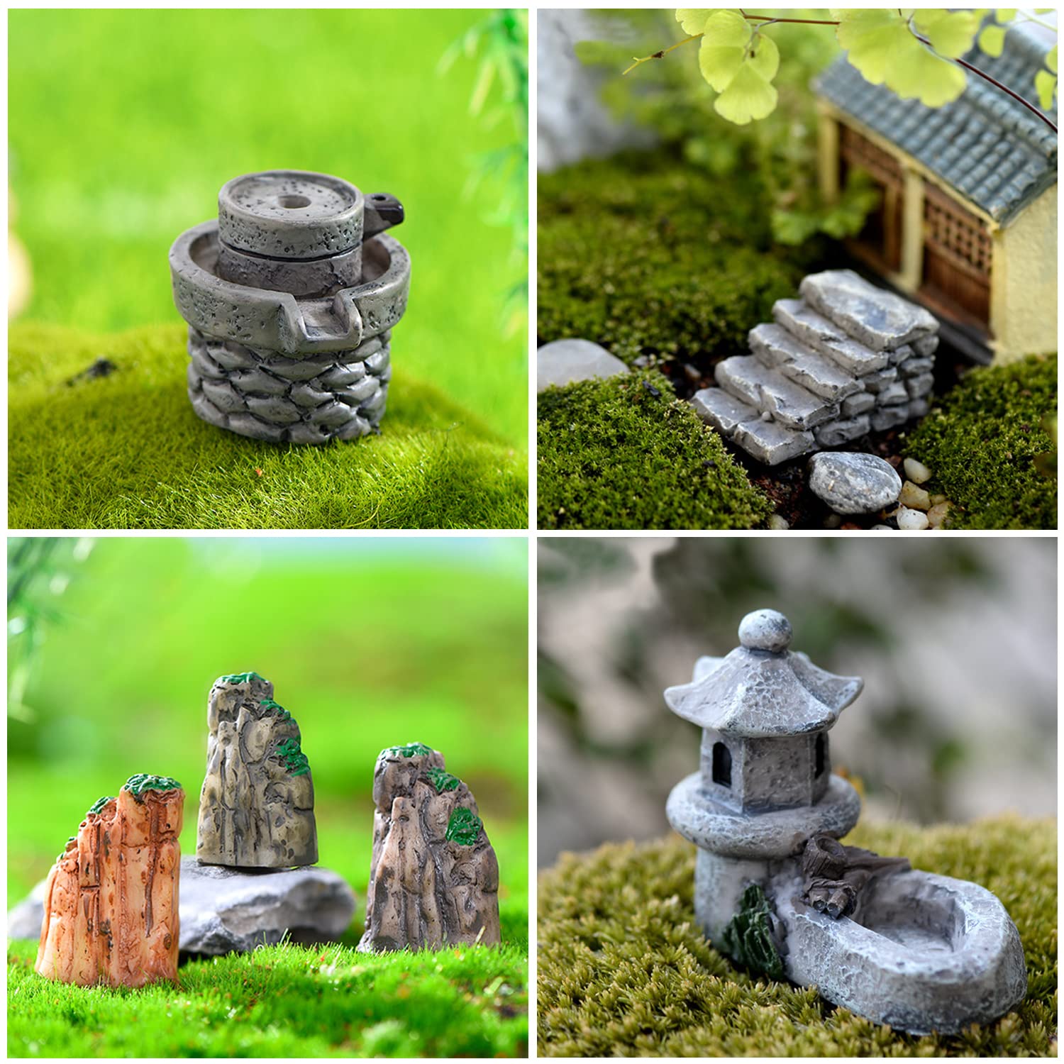 Cayway Lot 26 Accessoires Jardin Zen Miniature Vert Marron Gris
