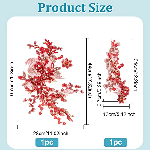 BENECREAT Patchs Fleurs Rouges 3D Dentelle Strass 2 Pcs