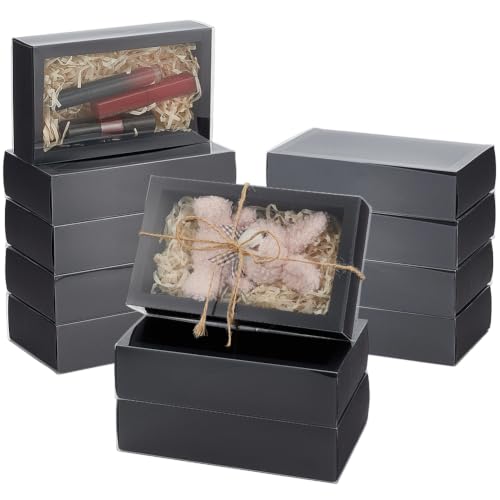 BENECREAT Boîte Cadeau Tiroir 15x8x4cm Noir x20 à Fenêtre
