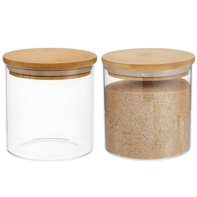 BENECREAT Bocaux en Verre 650 ml Couvercle Bambou Lot 2