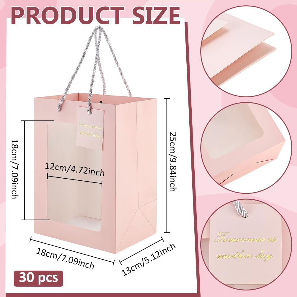 BENECREAT Sacs Cadeaux Fenêtre Rose 30pcs 25x18x13cm Carton