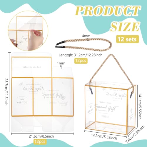 BENECREAT Boîte Cadeau Transparente Dorée 12pcs Poignée