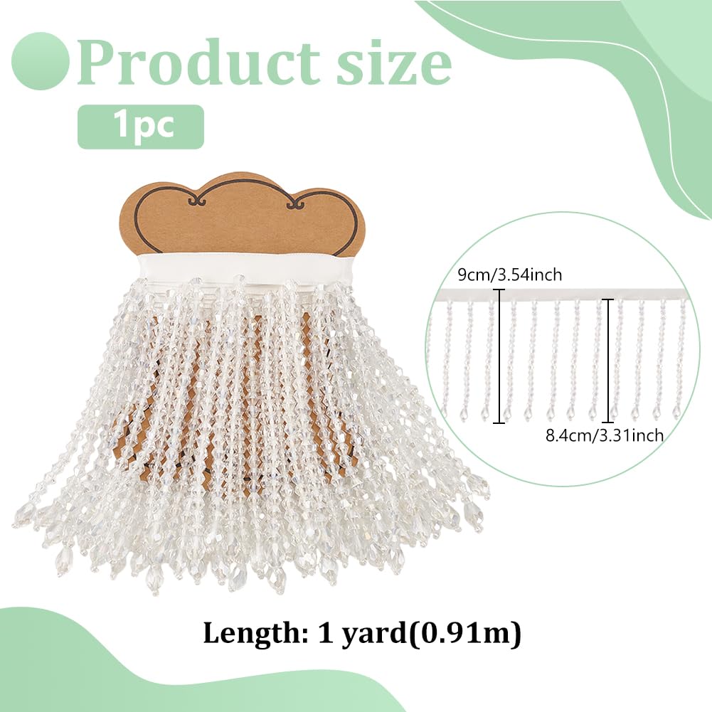 BENECREAT Bordure Franges Perles Cristal galon blanc 0,9 m 9 cm