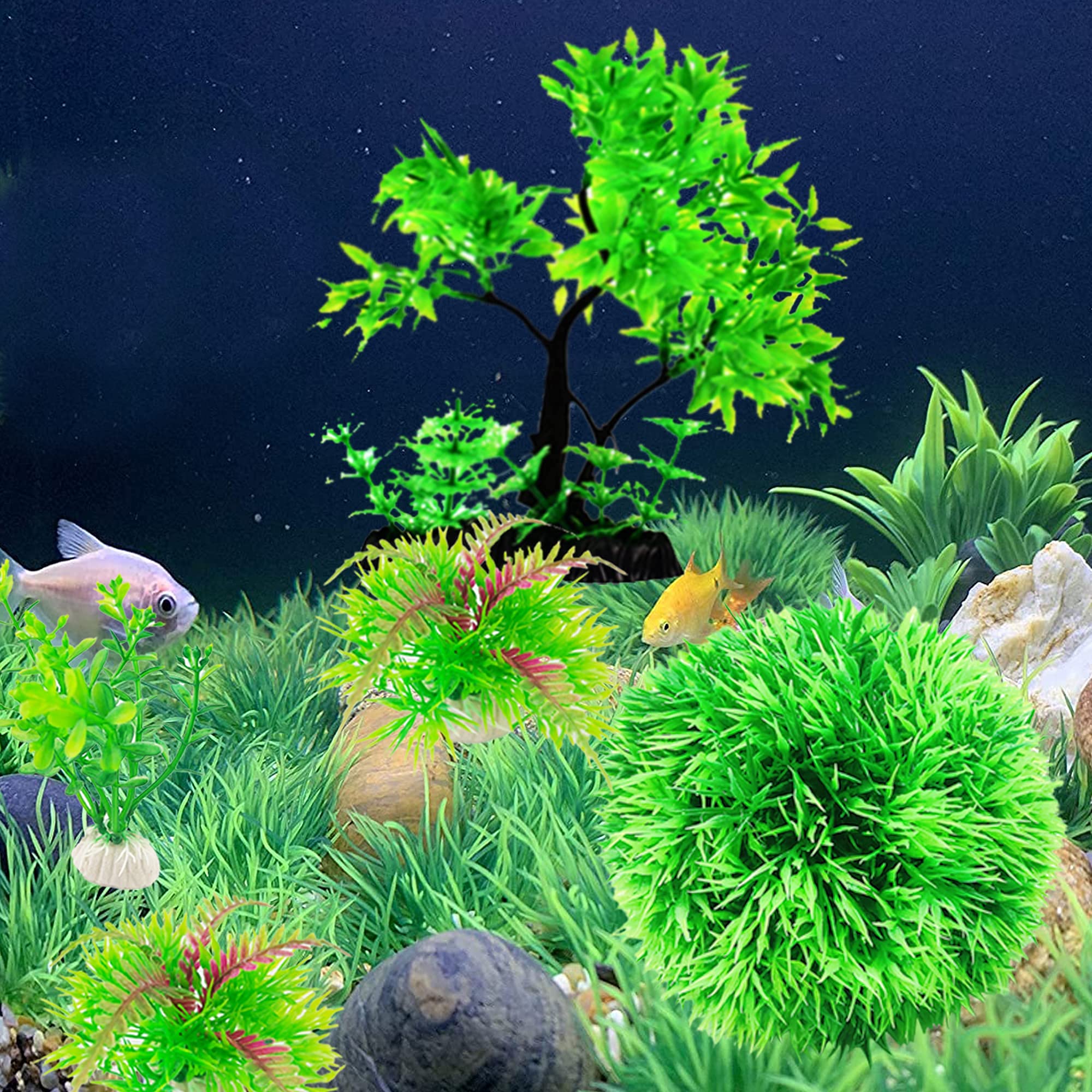 Cayway Plantes Aquarium Artificielles 30 pcs avec Arbre