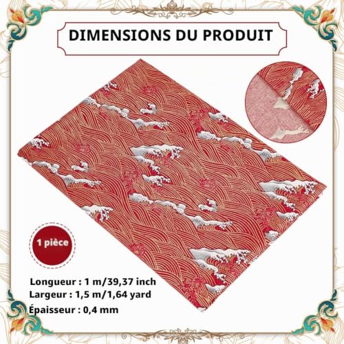 BENECREAT tissu coton japonais vagues rouge 1x1,5m
