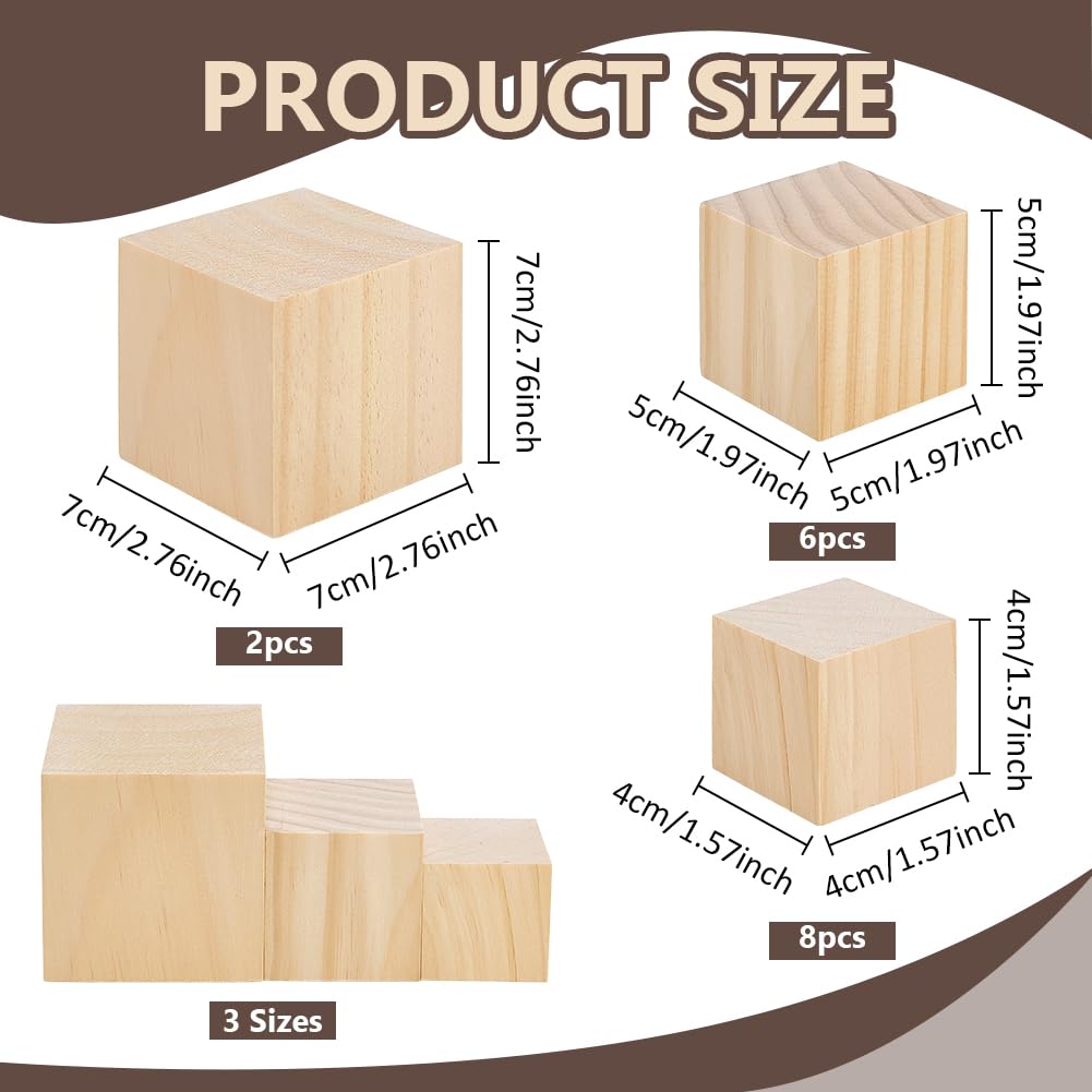 BENECREAT Cubes Bois Pin Brut 16pcs 70/50/40mm à peindre