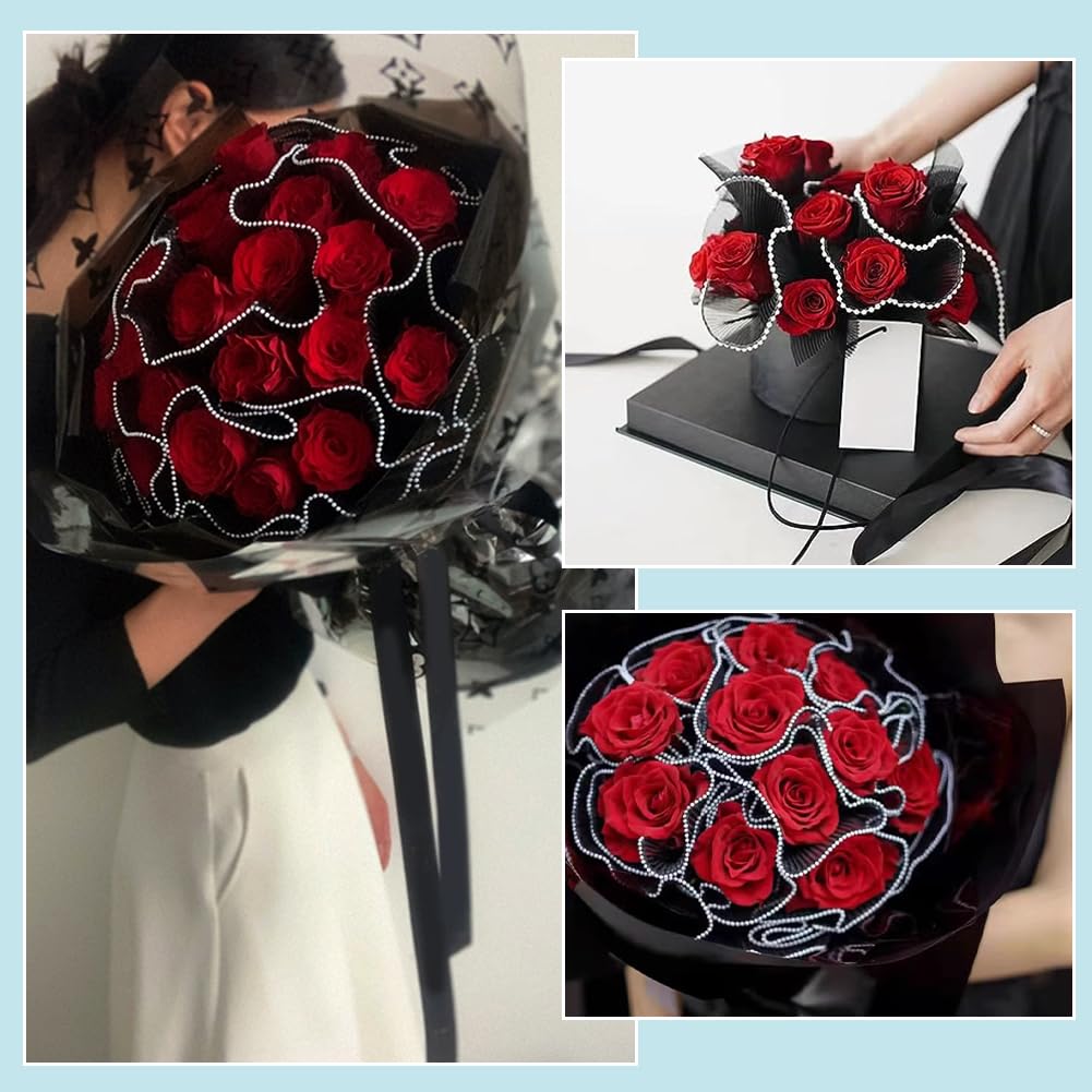 BENECREAT papier emballage fleurs noir perlé 4 m