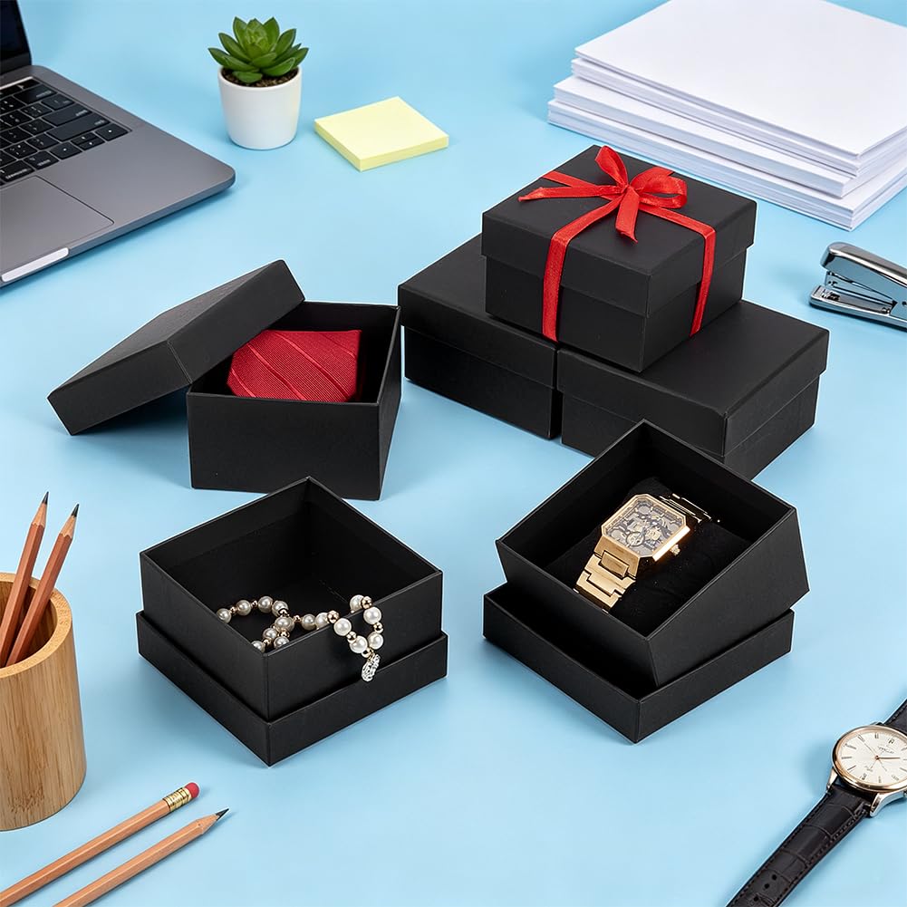 BENECREAT Boîte montre carton noir avec couvercle x6