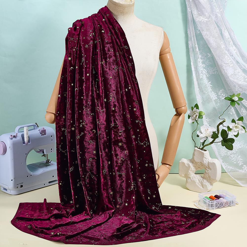 BENECREAT tissu velours stretch lune rouge foncé 1m