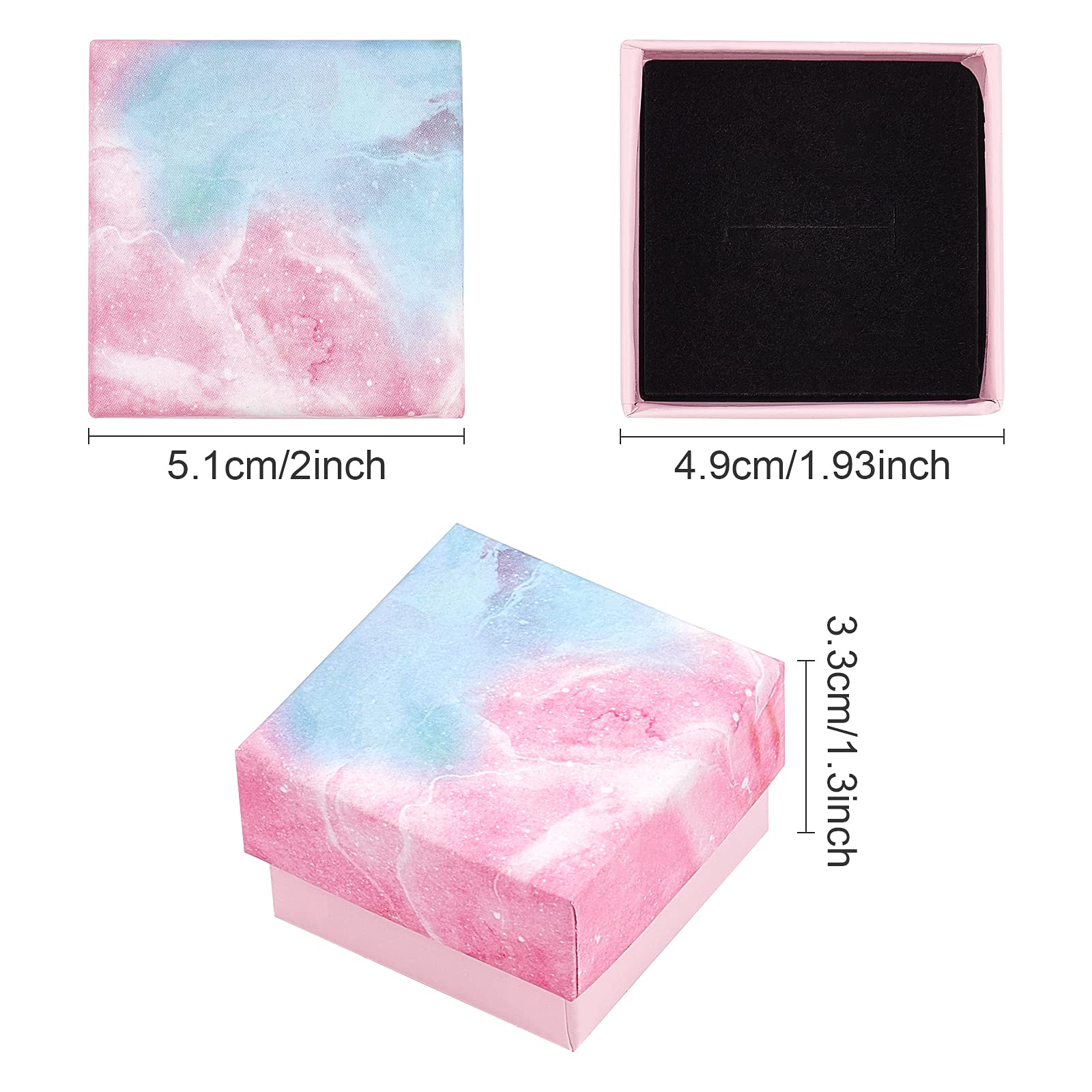BENECREAT boîte bijoux carton rose marbré lot de 24 5,1 cm