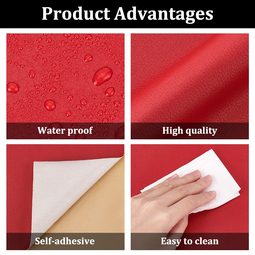 BENECREAT patch cuir synthétique autocollant rouge 60x30cm