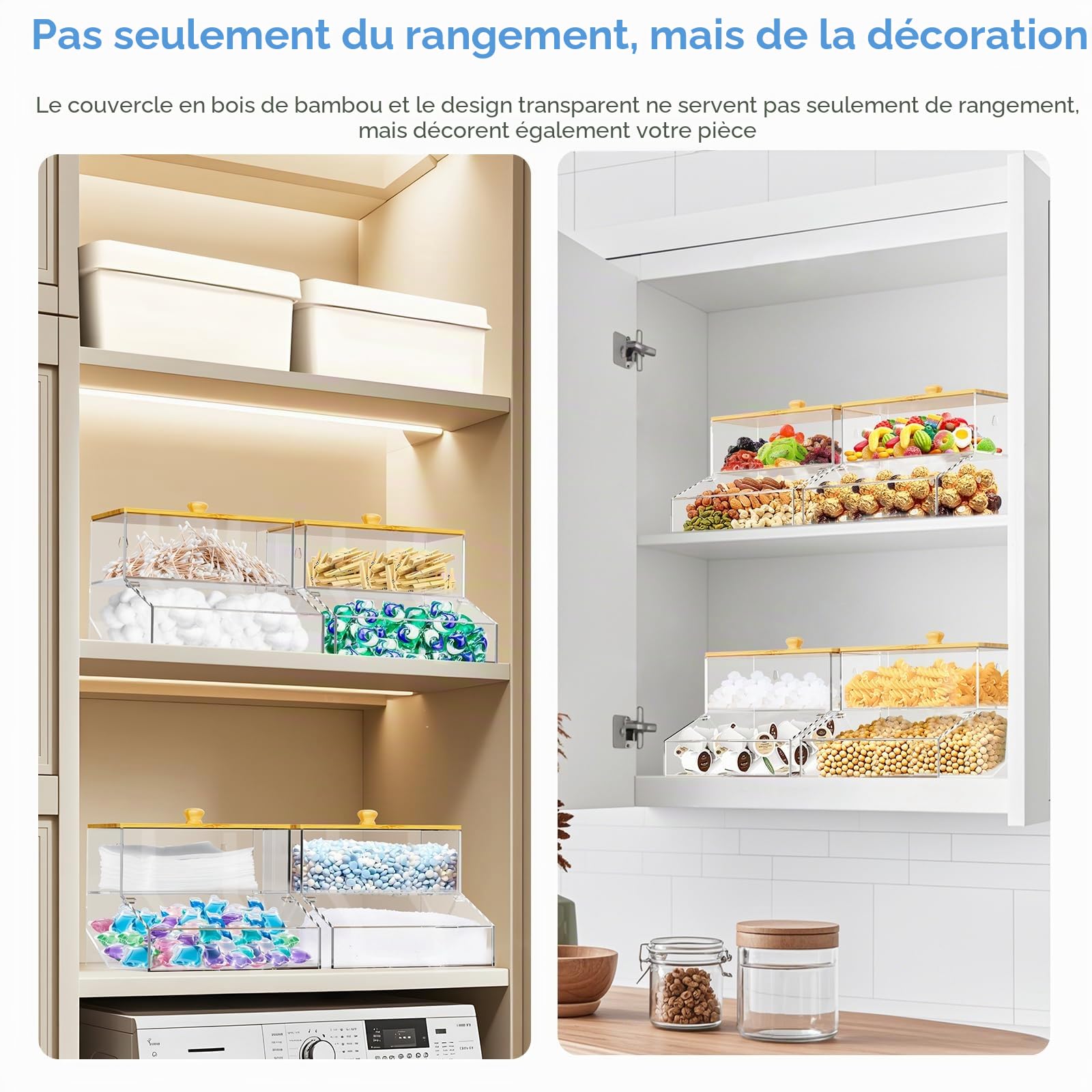 JYPS organisateur lessive acrylique 2 étages avec couvercles