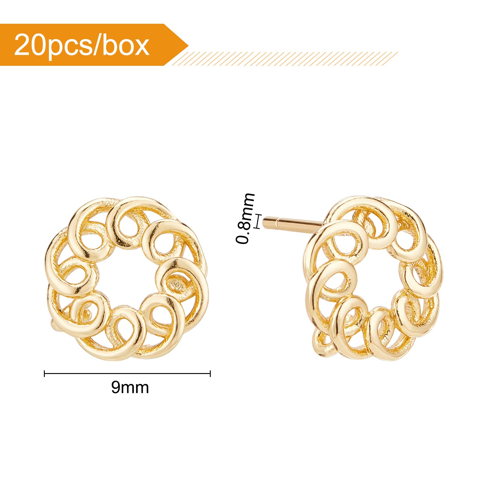 BENECREAT Clous Oreilles Fleur Doré 9mm x10 Paires