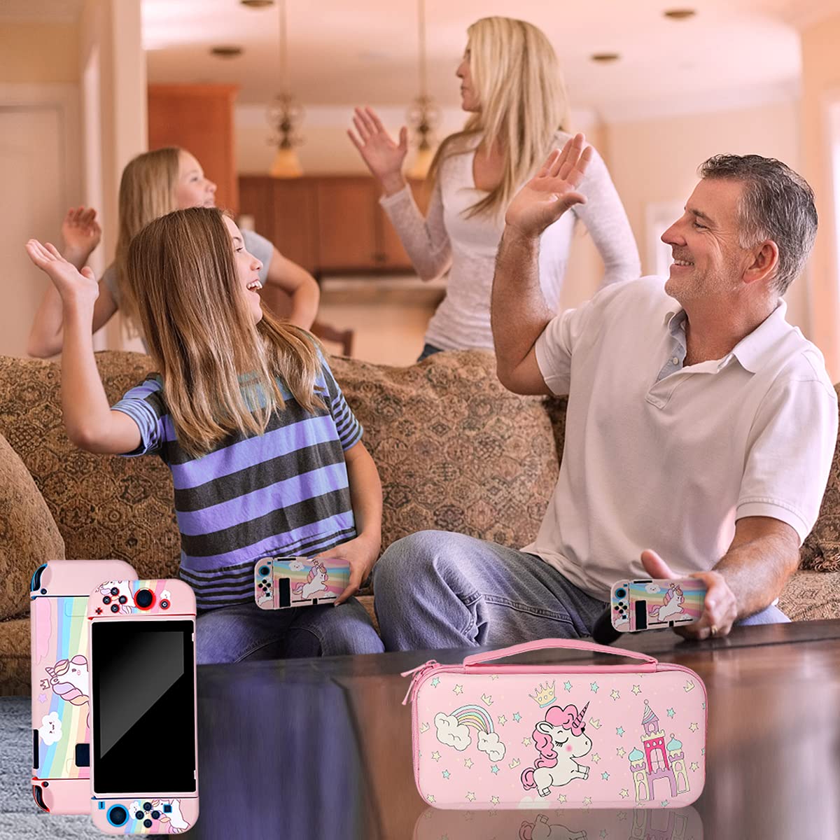 JYPS Licorne housse Nintendo Switch rigide rose coque TPU
