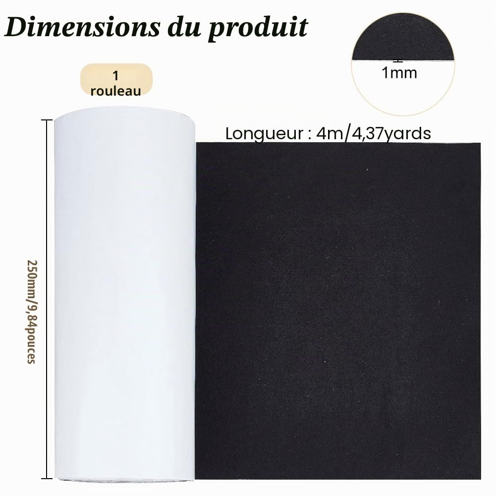 BENECREAT Feutrine Autocollante Noire 25cm x 4m 1mm