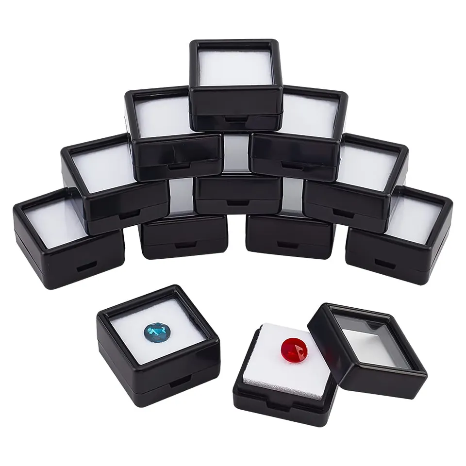 BENECREAT 12 boîtes bijoux noires 3 cm transparent