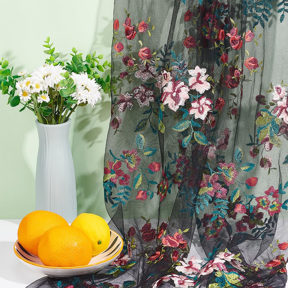 BENECREAT Tissu Dentelle Noire Fleurs 136cm 0,9m Polyester