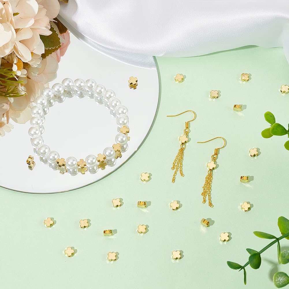 BENECREAT Perles Espaceur Croix Plaqué Or 18K 6x6x2 mm 60 Pcs