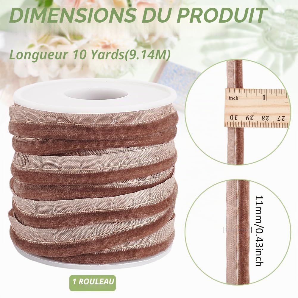BENECREAT biais passepoil velours marron 11mm 9,14m couture