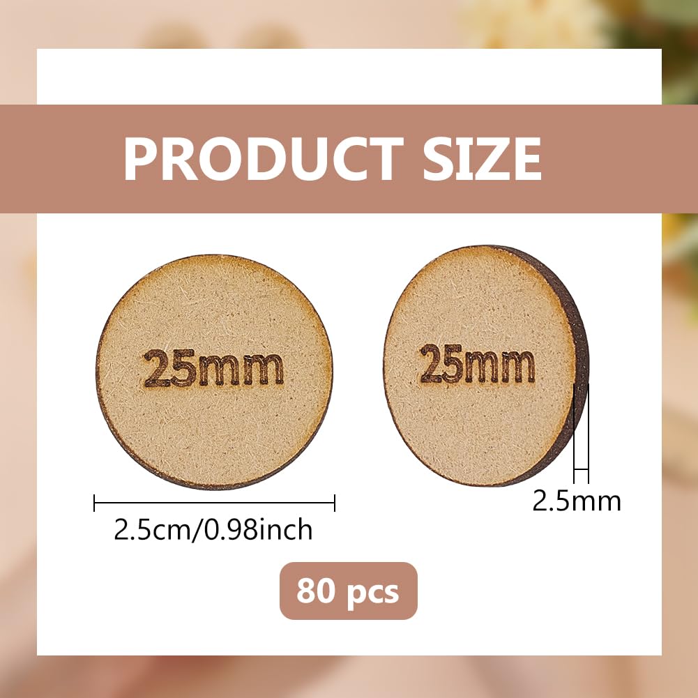 BENECREAT Rond MDF 25,5mm Disque Bois Brut Lot de 80