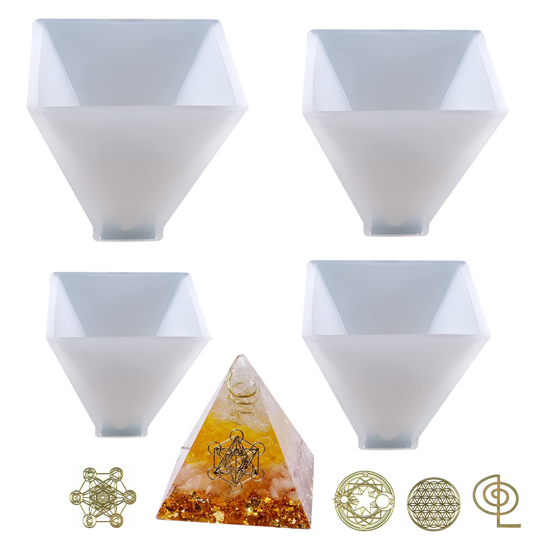 Cayway moule silicone résine pyramide cube 4 pcs stickers