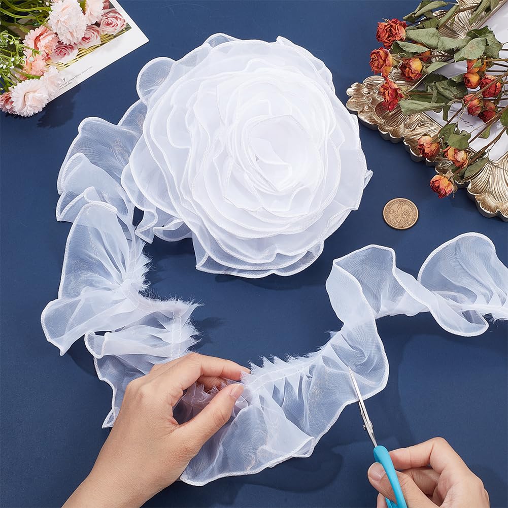 BENECREAT Ruban Dentelle Plissée Blanc 10m 75mm polyester
