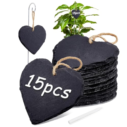 BENECREAT étiquettes plantes ardoise cœur x15 + stylo