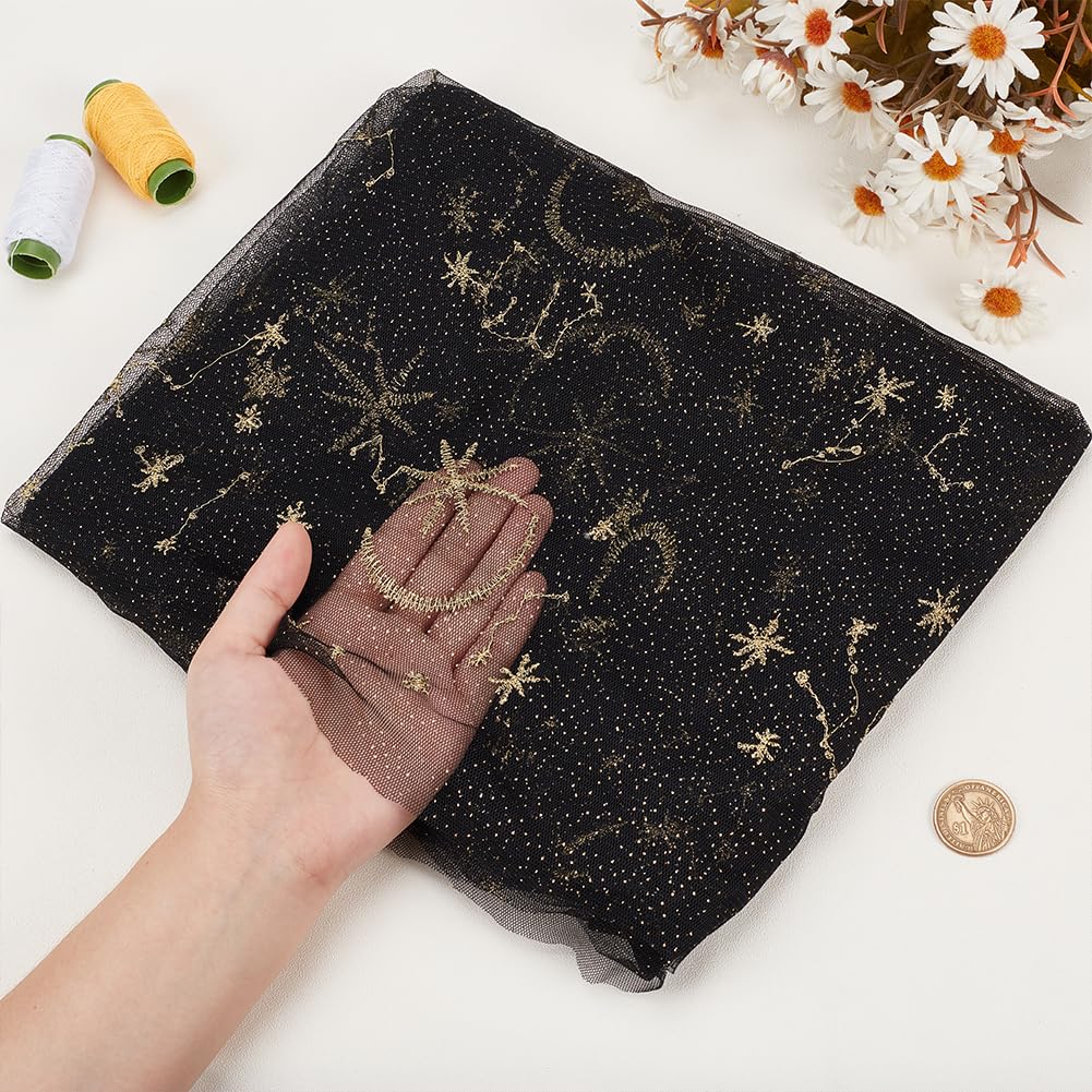 BENECREAT Tulle pailleté étoiles lune tissu noir 90x159 cm