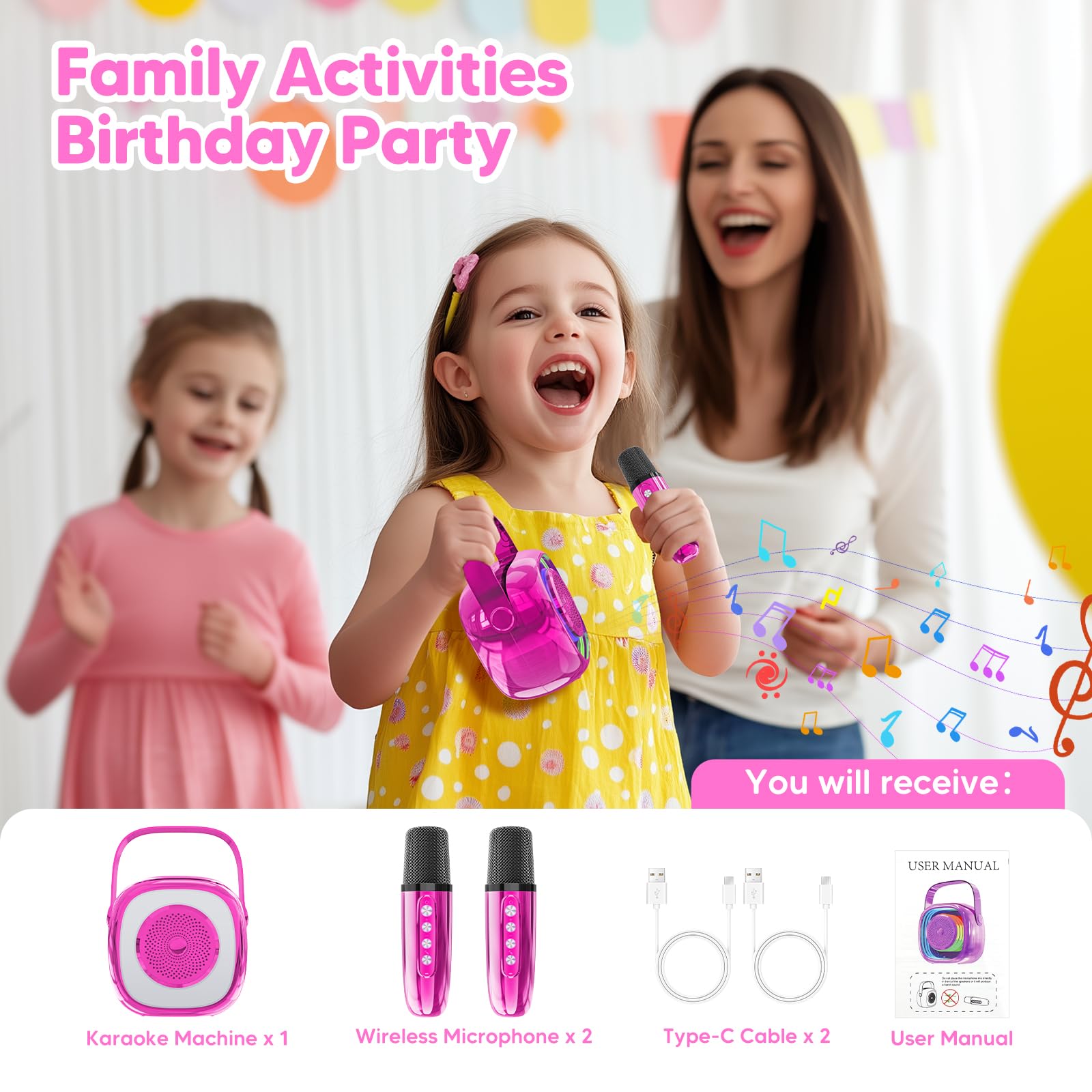 JYPS Micro Karaoké Enfant Bluetooth 2 Micros 3-12 Ans