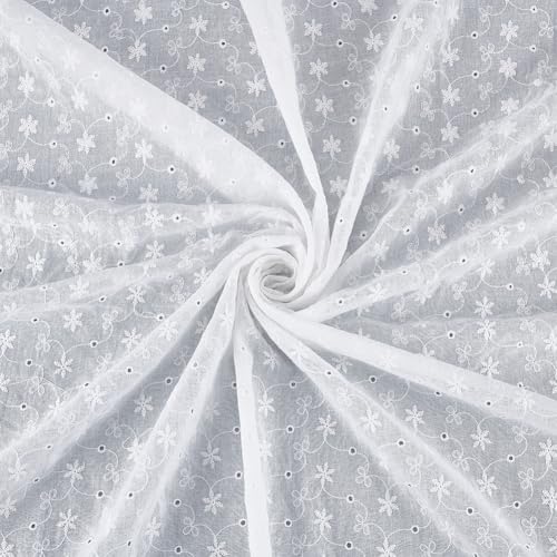 BENECREAT Tissu Dentelle Petite Fleur Unie Blanc 130x91cm