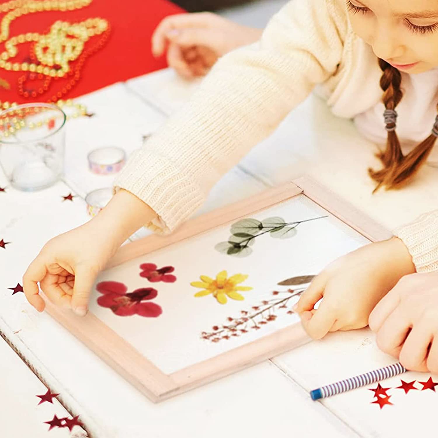 Cayway Kit Papier Fleurs Séchées 3 Cadres Bois
