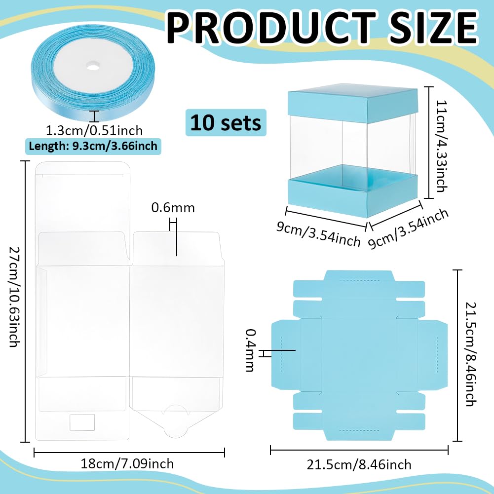 BENECREAT Boîte Cadeau Plastique Transparent Bleu Clair 10pcs 9x9x11cm