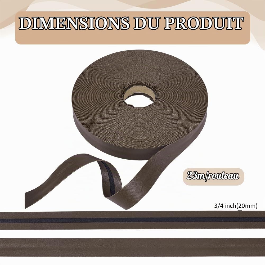 BENECREAT Biais Simili Cuir Café 20 mm x 23 m PU