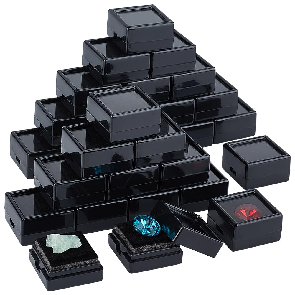 BENECREAT Boîte Présentation Gemme 40mm Noire 48pcs Plastique