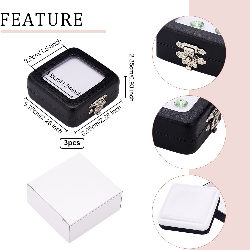 BENECREAT Boîte Gemmes Vitrée Noire 3 pcs
