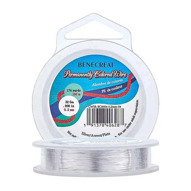 BENECREAT Fil Cuivre Argenté 0,2 mm 160 m Bijoux