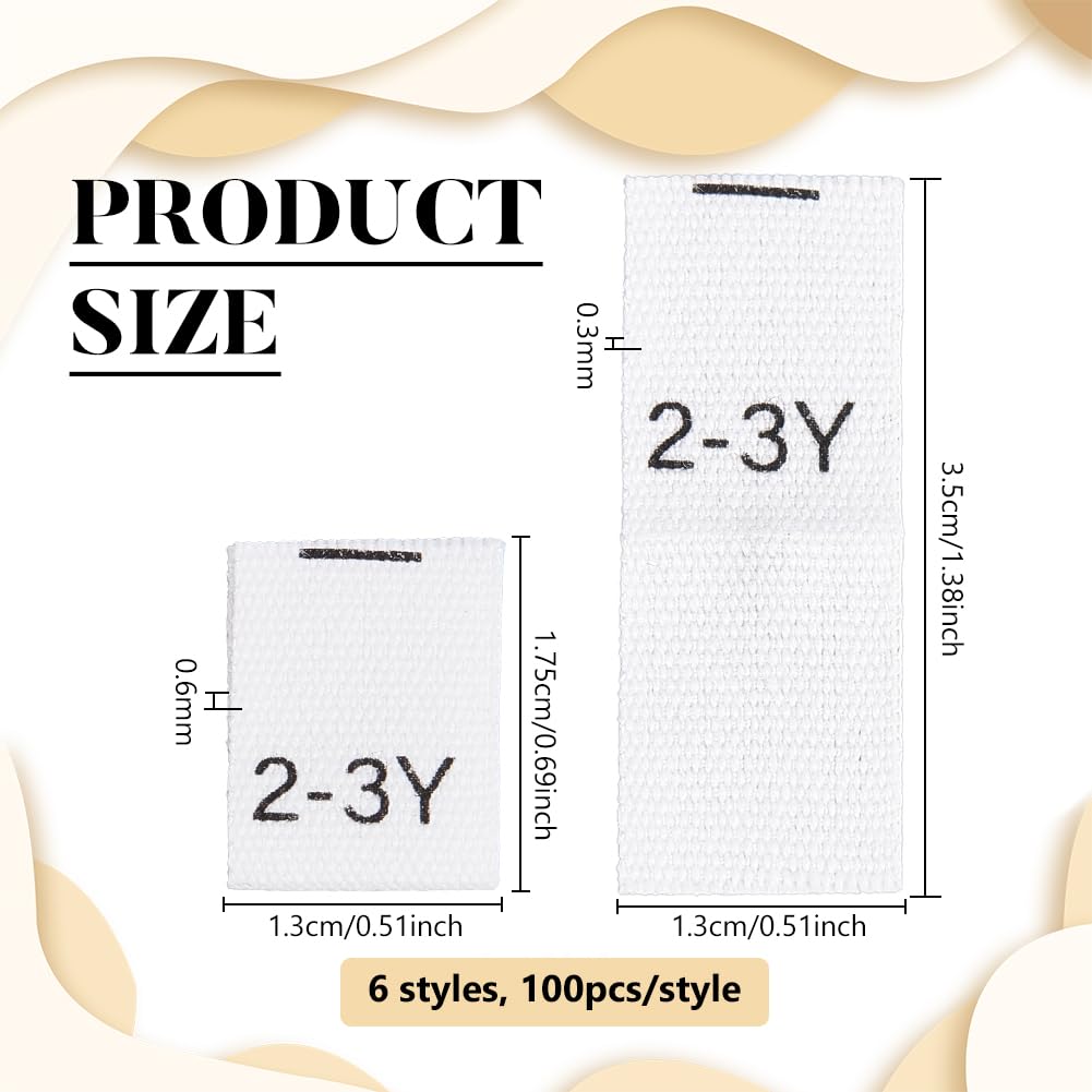 BENECREAT Étiquette taille vêtement coton blanc 600 pcs