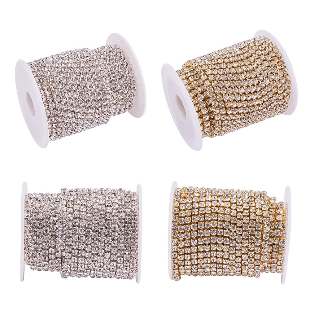 BENECREAT Chaîne Strass Cristal 4mm 2x9,14m Argent et Or
